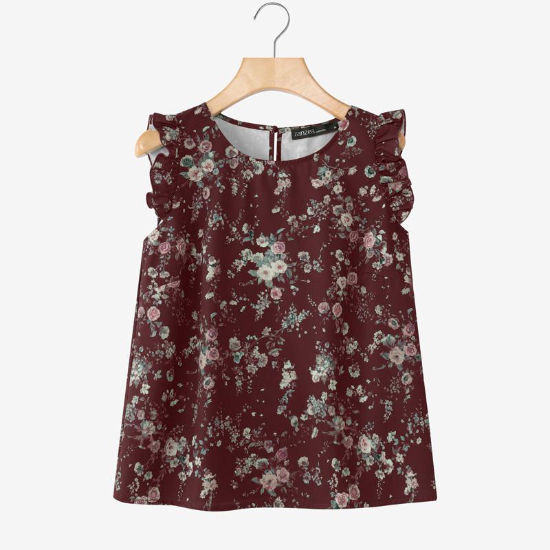 ZANZEA Maiouri casual de damă cu gât rotund, imprimeu floral și fără mâneci