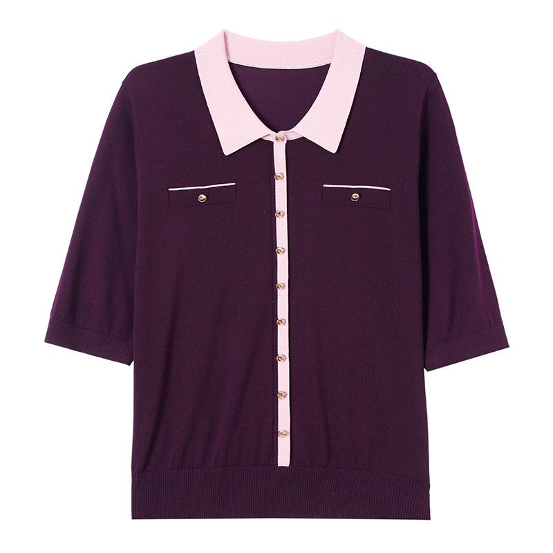 Spring-Autumn Mid-Sleeve Knit Top for Women - Loose Fit, Slimming, Solid Color Lyocell Sweater