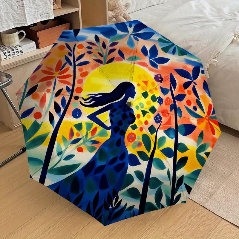 

1pc Woman Forest Automatic Folding Umbrella, Heavy Duty 8 Rib Iron Frame, Suitable for Travel, Daily Use, Birthday, Decor Gift 07