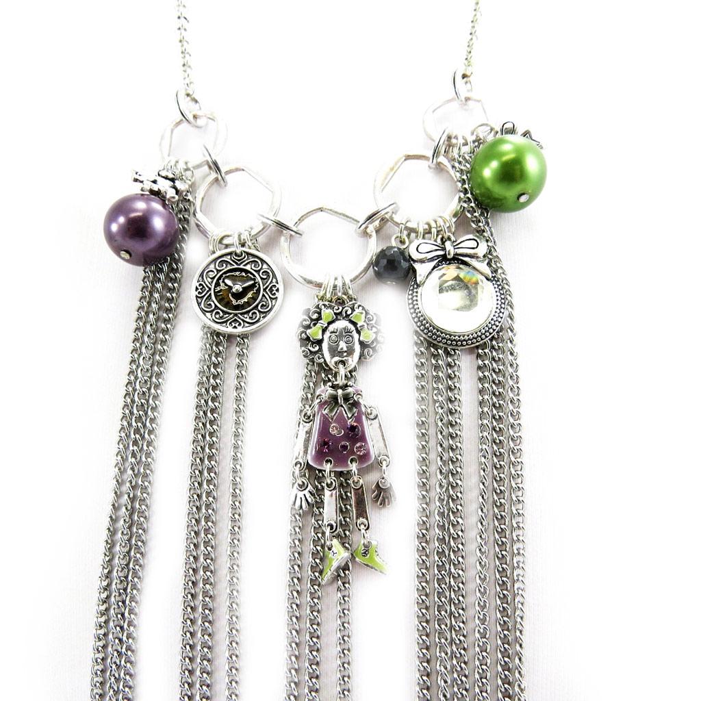 Les Trésors De Lily [G7791] - Designer Necklace 'Capucines' Purple Green Silver