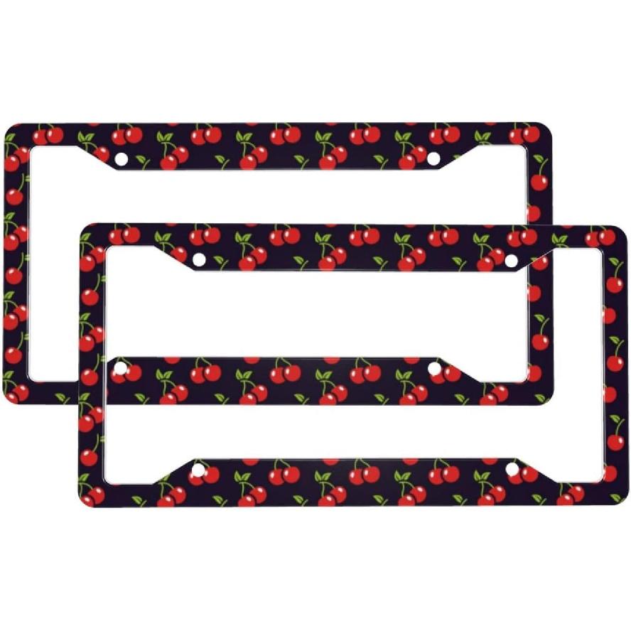 Cute Cherry License Plate Frames, 2 Packs Decorative License Plate Covers Red Car Accessories Aluminum License Plate Holder For Women Men
