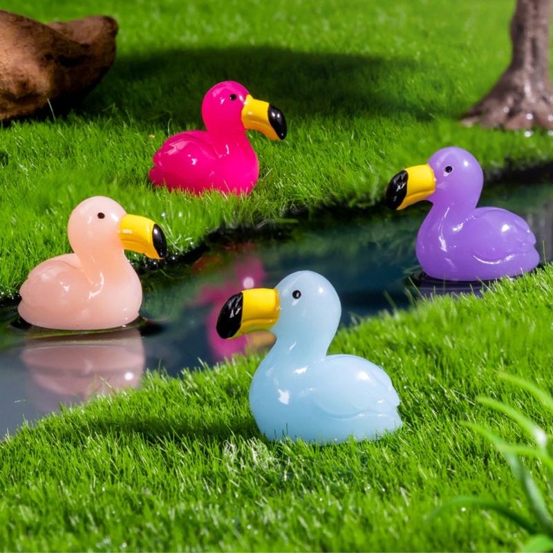 Pack of 10 Small Flamingo Duck Figurines Colorful Resins Miniature Figures Toy for Garden Landscape and Fishtank Decors