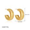 Classics Retro Texture Striped Polished Metal C Shape Huggie Hoop Earrings for Women Stylish Waterproof Stainless Steel Bijoux