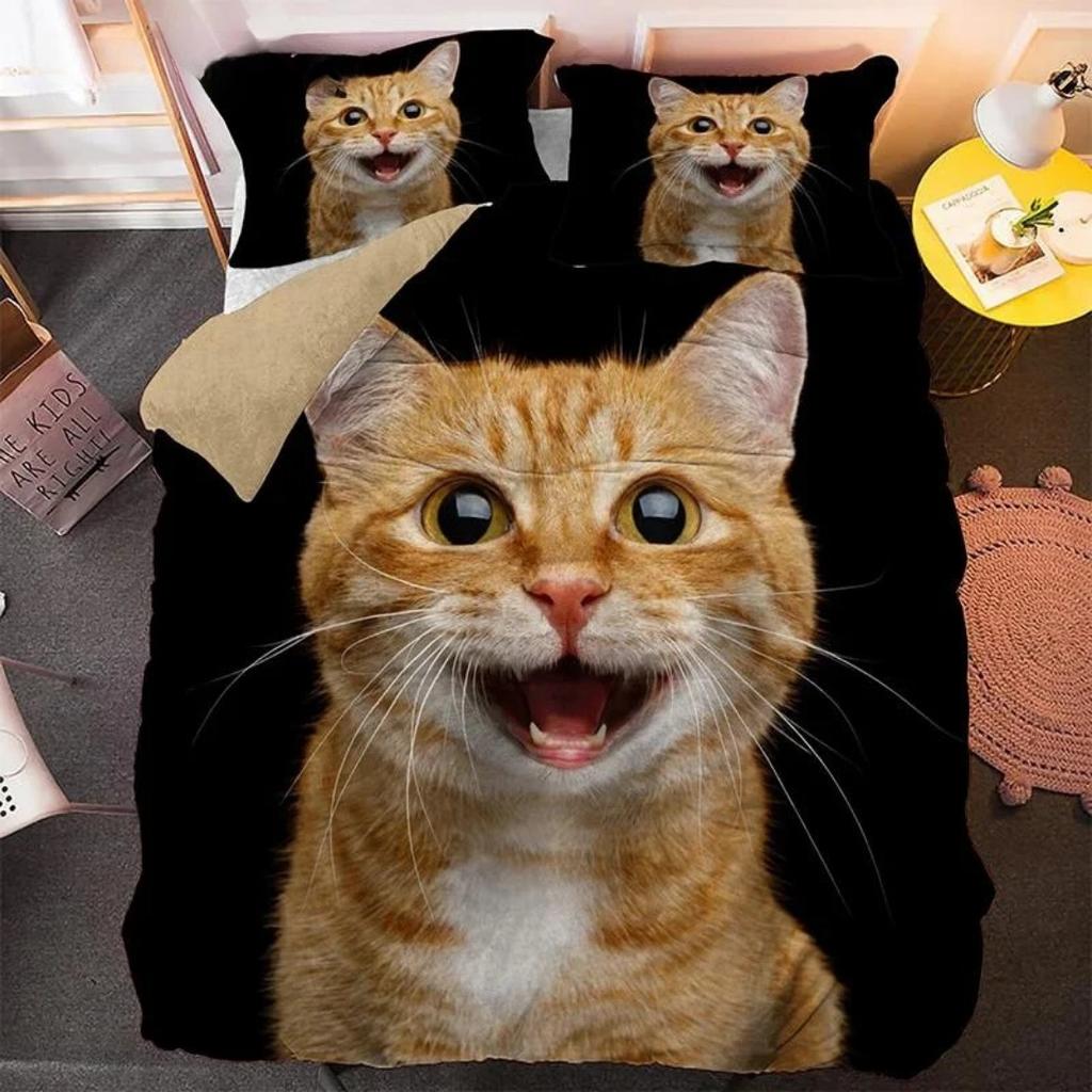 Lovely Pet Cat Bedding Set Animal Printed Covers Pillowcase Single Double King Queen Size Duvet Cover Kitty Pattern Quilt Cover