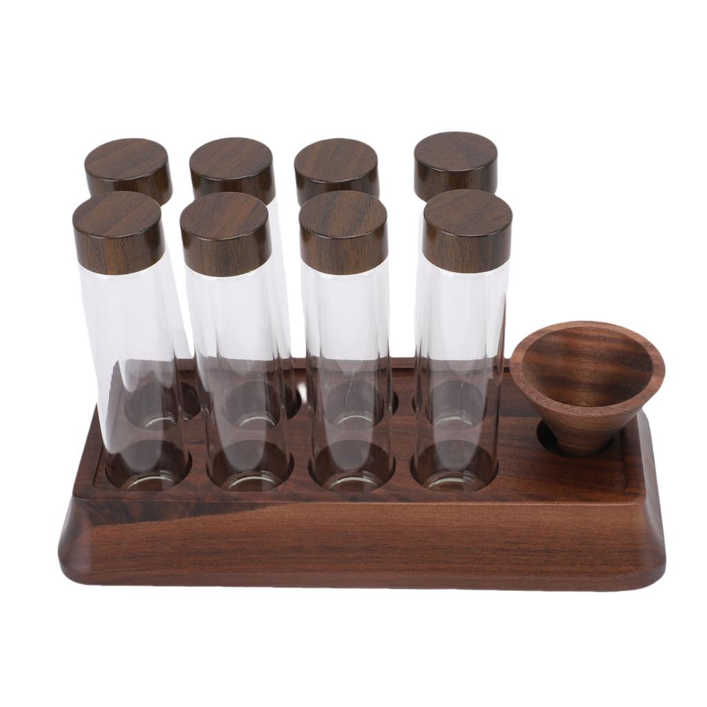 Kaffeebohnen Aufbewahrungsröhrchen mit Walnuss Holzständer Luftdicht 8 Stück Röhrchen Glas Dosier Kaffeebohnen Keller für Zuhause Geschäft Bar
