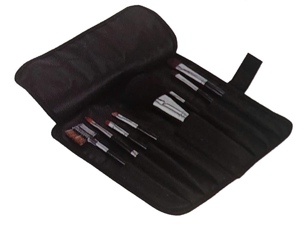 Made In Japan Makeup Brush Case with 8 Black Pockets,