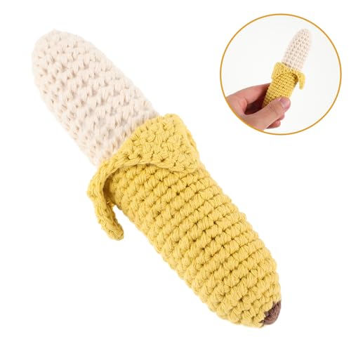 Gehäkelte Bananen-Beißrassel - Weiches Greifspielzeug für Babys, Beruhigungsspielzeug für Neugeborene mit Haken für unterwegs