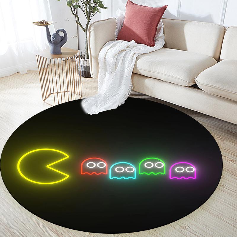 Pac‑Man Round Area Rug,Carpet Rug for Living Room Bedroom Sofa Playroom Decor,Non-slip Floor Mat
