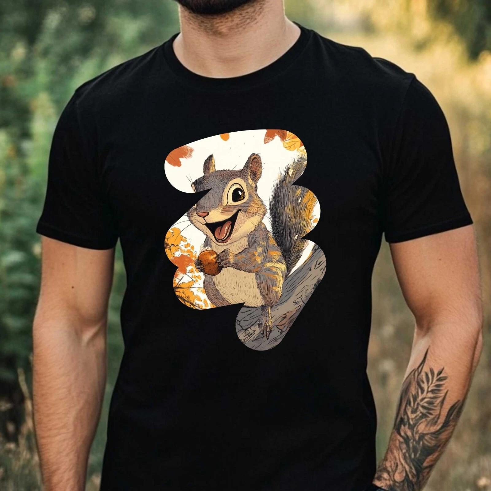 T-Shirt Herren Glückliches Eichhörnchen Motiv Baumwolle Größe XS bis 5XL XXXXL
