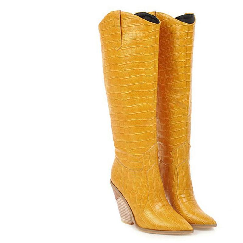 Women's High Heels Knee High Boots Western Cowboy Boots Women Winter Shoes Pointed Toe Ladies Motorcycle Boots Custom WSH3458