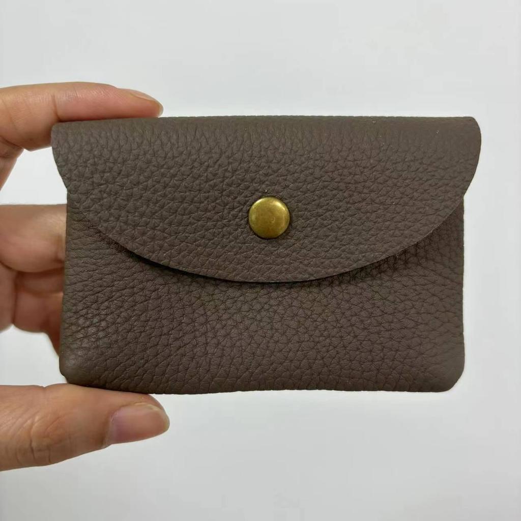 Top Grain Leather Snap Closure Coin Purse & ID Holder, Mini Lychee Pattern Card Holder for Men & Women