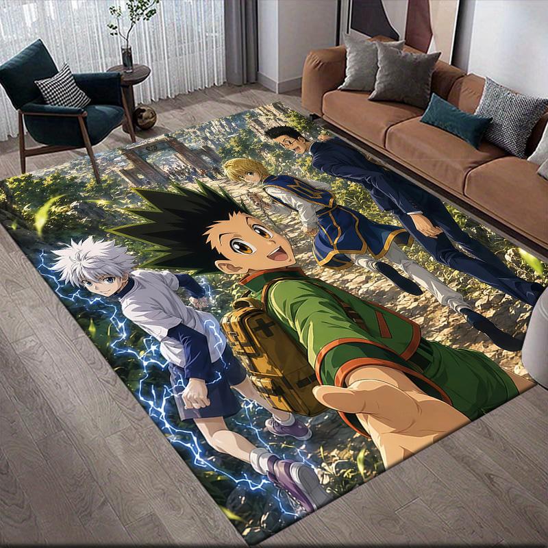 Hunter × Hunter Flannel Pattern Square Carpet,Area Rug,Carpet Rug for Living Room Bedroom Sofa Playroom Decor,Non-slip Floor Mat