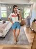 Women's Striped Crochet Knit Cardigan Short Sleeve Button Down Hollow Out Y2K Top