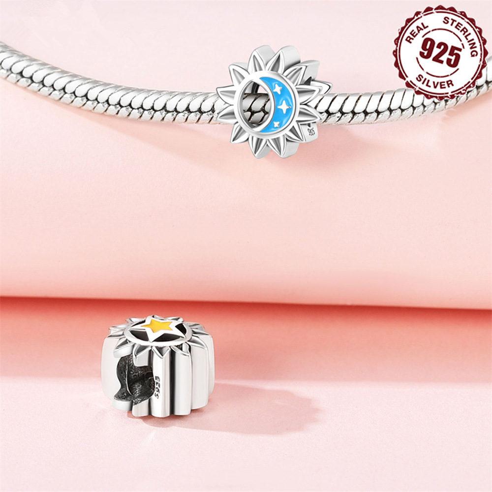 Copper Blue Zircon Heart Love Starry Sky Moon Stars Charms Beads Fit Diy Bracelet Women Jewelry Delicate Fine Gift