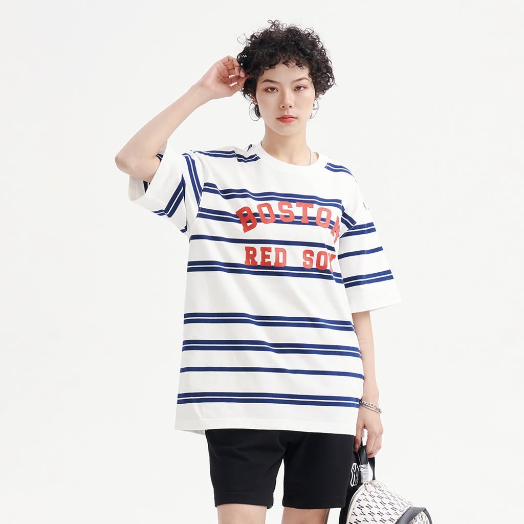 New MLB Drop Shoulder Sleeve T Shirt Unisex Ivory White 3ATSV0433-43IVS