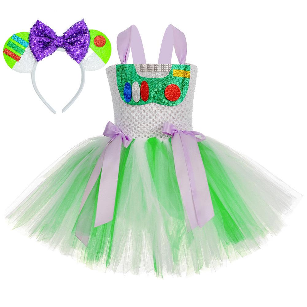 Pink Princess Tutu Dress, Retro Cowboy Denim Layered Kids Party Mesh Dress for Pretend Play