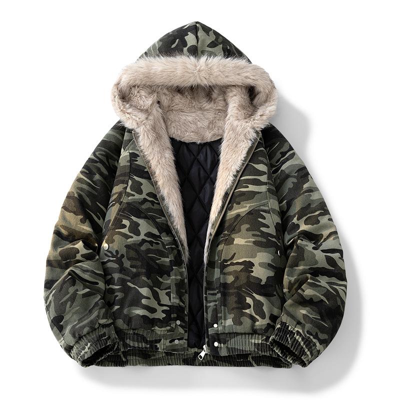 Parker Workwear Cotton Jacket Men and Women Section of The Fall and Winter Hair Collar Cotton Jacket Thickened Couples Paragraph Hooded Cotton Jacket