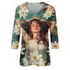 Women's Tops Three-quarter Sleeve Shirt V-neck Loose Casual Shirt Character Printed T-shirt