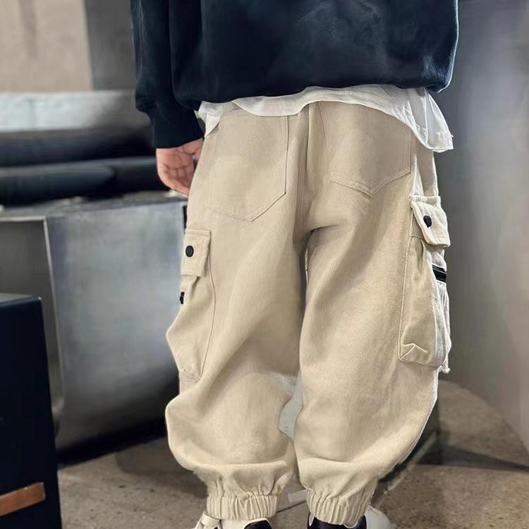 Bawełniane Spodnie Cargo dla Chłopców Wiosna Jesień Duże Dzieci Sportowe Długie Spodnie Nastolatki Streetwear Luźne Spodnie Dziecięca Moda Spodnie Joggers