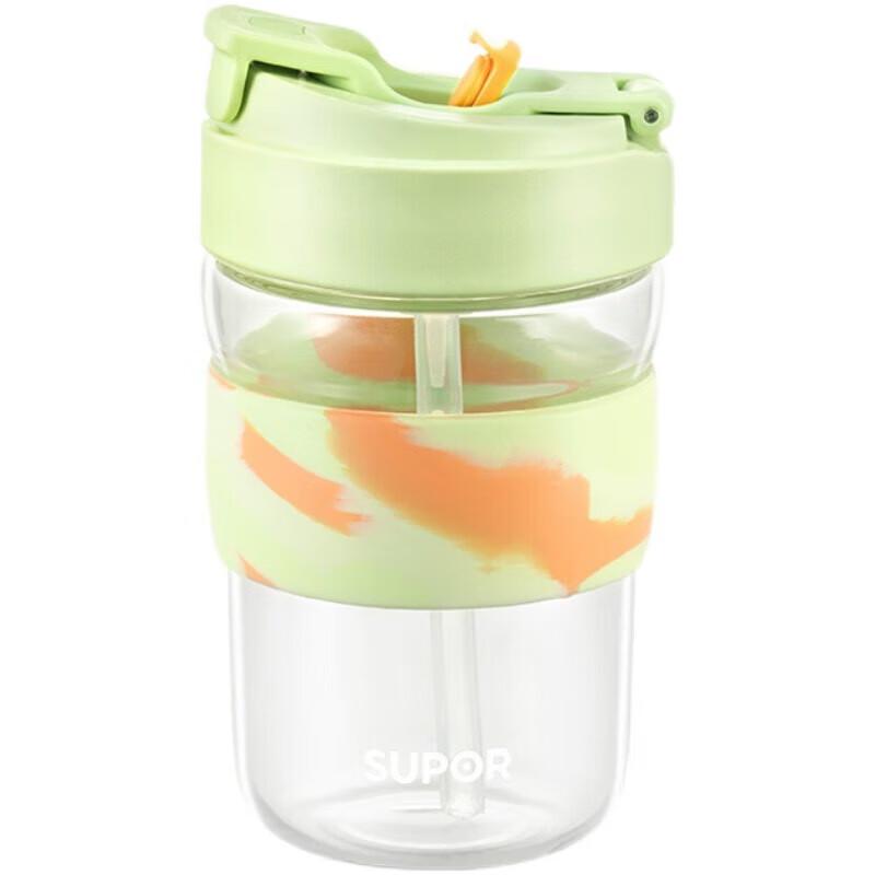 Supor Portable Glass Cup with Straw, 450ml