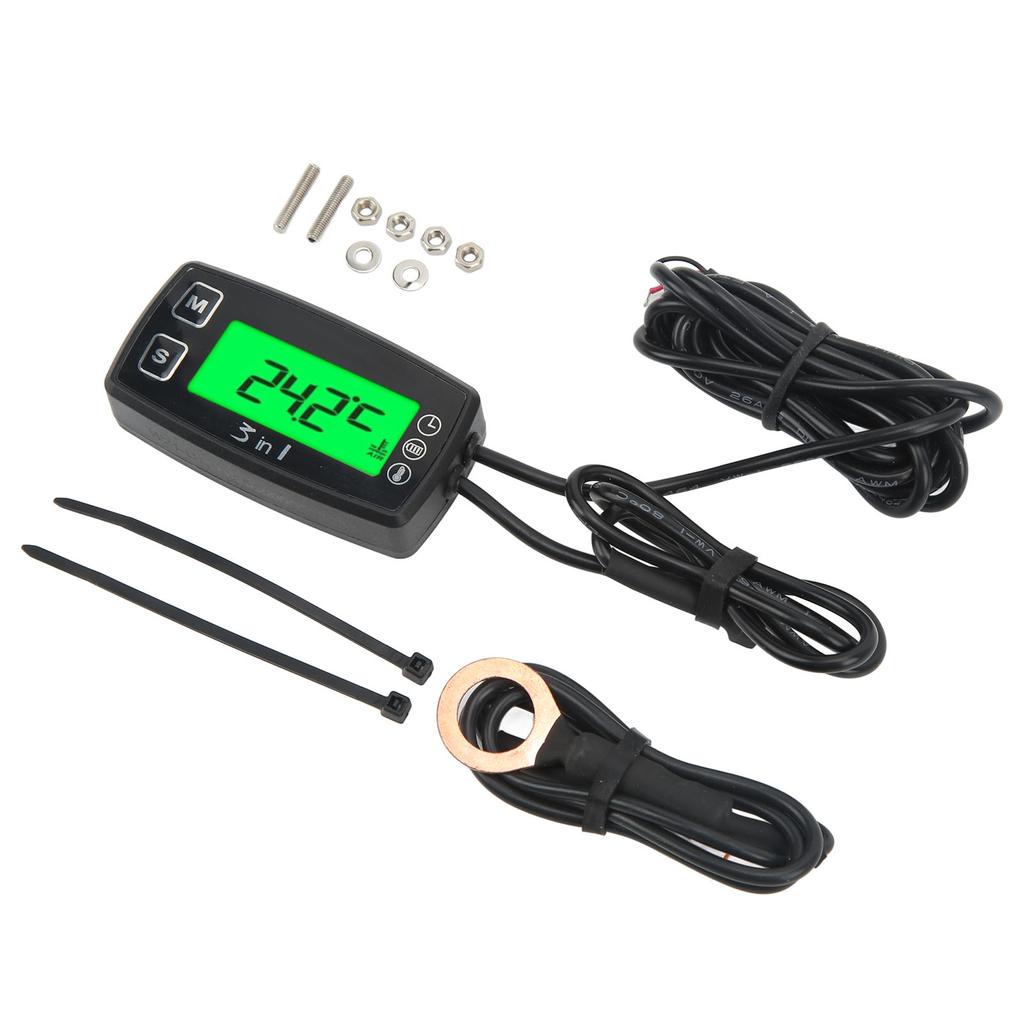 3 In 1 Digital Time Clock Voltmeter Thermometer IP67 Waterproof Motorcycle Meter for ATV