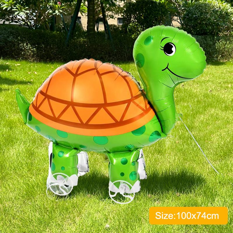 Large Size 4D Dinosaur Dog Cat Standing Foil Balloons Animals Walking Balloon With Wheel For Kids Birthday Party Decoration