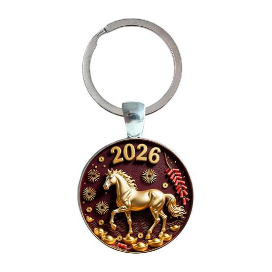 Keychain with Glass Horse Statue 2026 Year of Horse Good Luck Charm Solid Keyring Keys Backpacks Car Ornament
