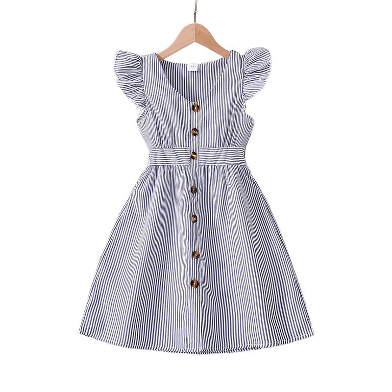 Dívčí letní šaty s proužkovaným výstřihem do V Dětské oblečení Krátké rukávy Uniformy pro střední školu Dětské Ležérní módní šaty