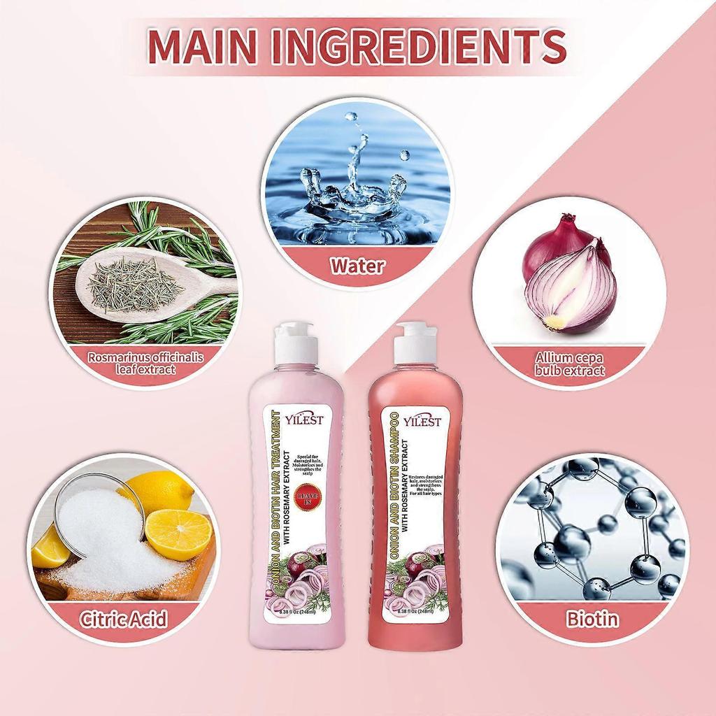 Onion Biotin and Rosemary Shampoo & Treatment Set for Damaged Hair, Soft and Shine Cleansing and Nourishing Hair
