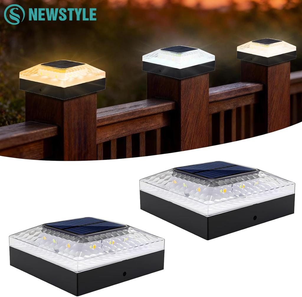 4x4 Post Solar Light 3 Colors Fence Light Solar Powered 2 Brightness Solar Post Cap Light IP65 Waterproof For Wood Post Lighting