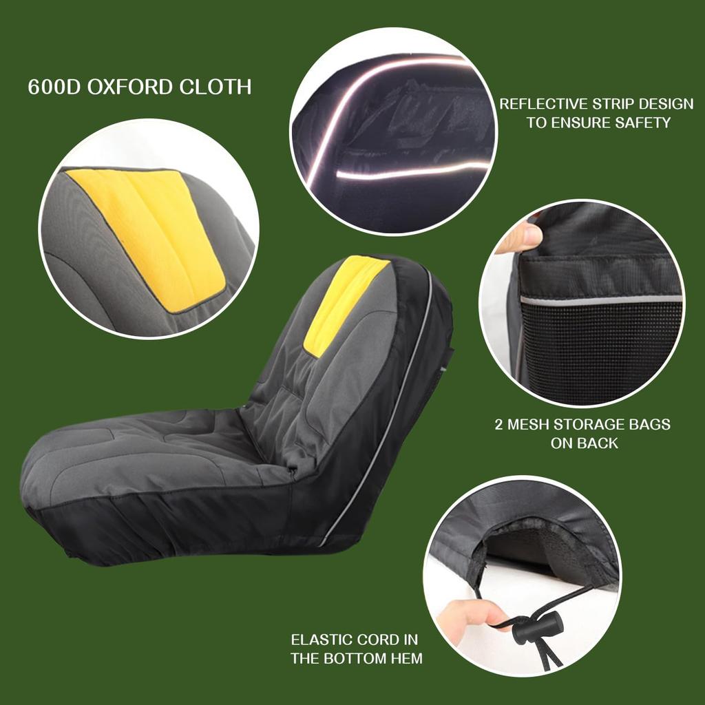 Universal Lawn Mower Seat Cover Waterproof Tractor Seat Cushion Pad with Storage Pocket for John Deere Kubota Mowers Tractors