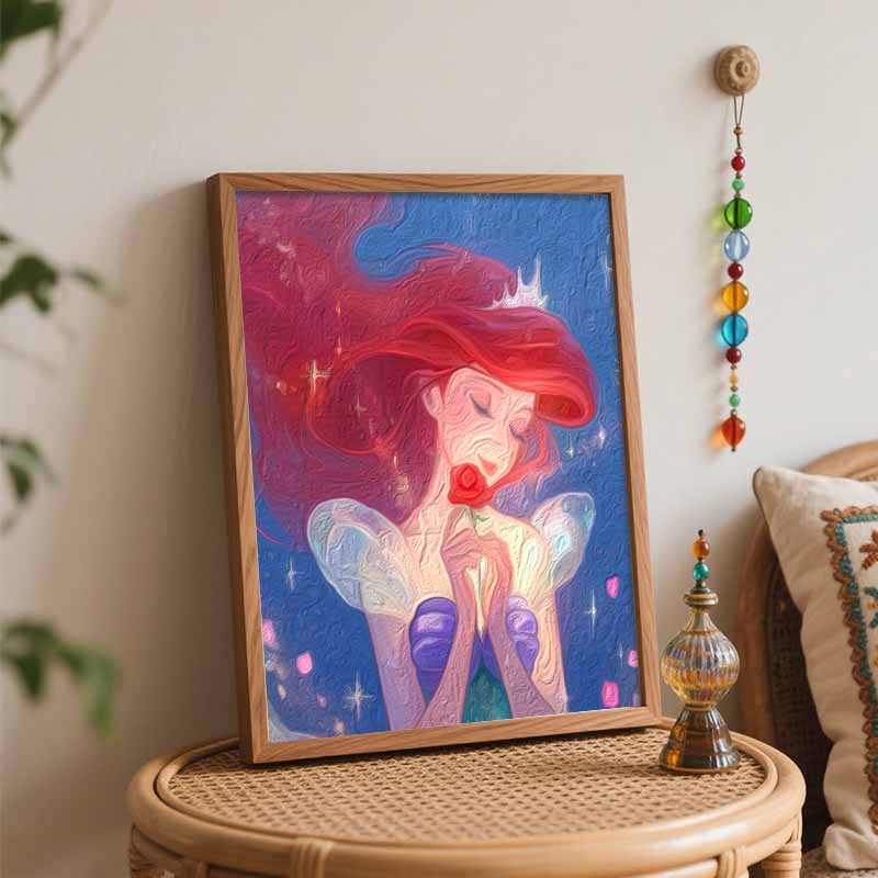 Disney The Little Mermaid Oil Paint Hand Painting Kit Decoration Classic Style Home Decor Art Princess Ariel Rose Starry Night Painting
