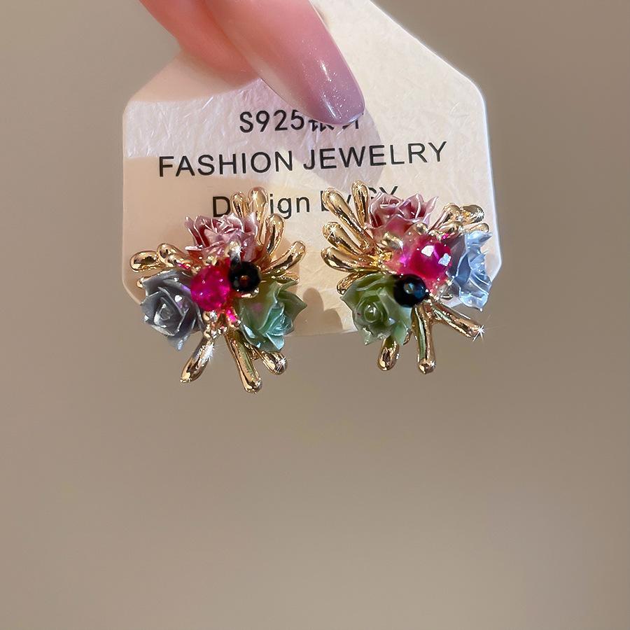 

2026 New Arrival Gold Plated Alloy Drop Earrings For Women Multicolor Enamel Resin Rhinestone Flower Wedding Party Jewelry