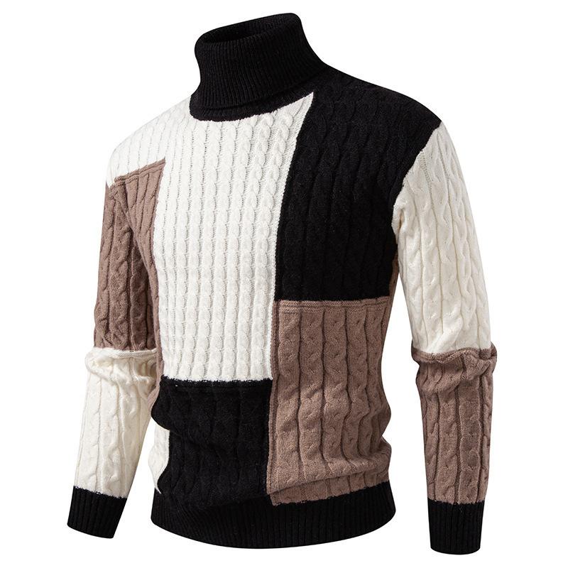 New Autumn Winter Color-blocking Turtleneck Sweater for Men Casual Fashion Sweater for Men