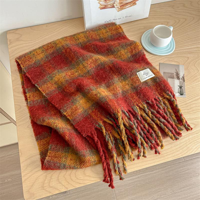 

Ankara Red Christmas Plaid Scarf Women s Winter Senior College Couple Shawl Above 175cm
