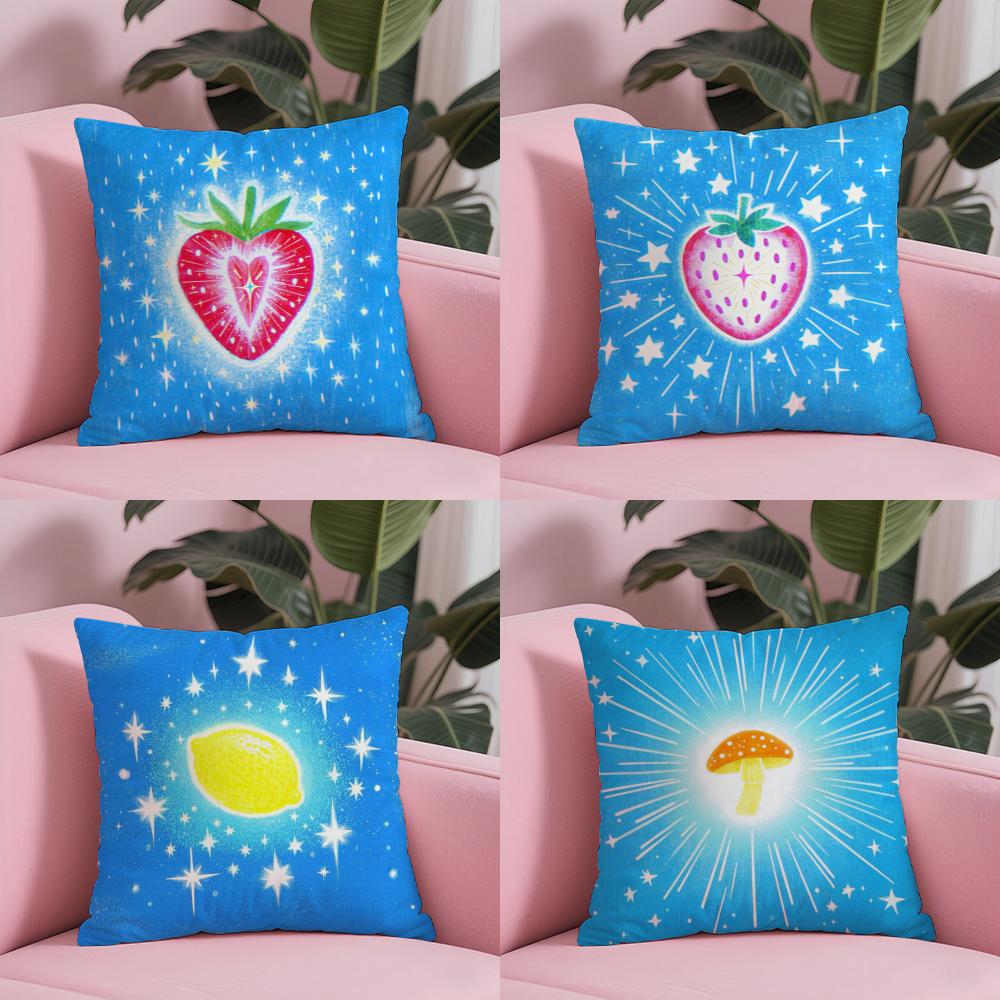 Anime Lucky Fruit Fun Pillow Case Silky Short Plush with Invisible Zipper Dustproof Sofa Cushion Cover for Home Decor