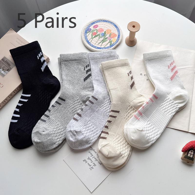 5 Pairs of Sports Socks: Women's Mid-calf Running Socks for Autumn and Winter, Massage Soles, Boneless Sweat-absorbing Women's Basketball Socks