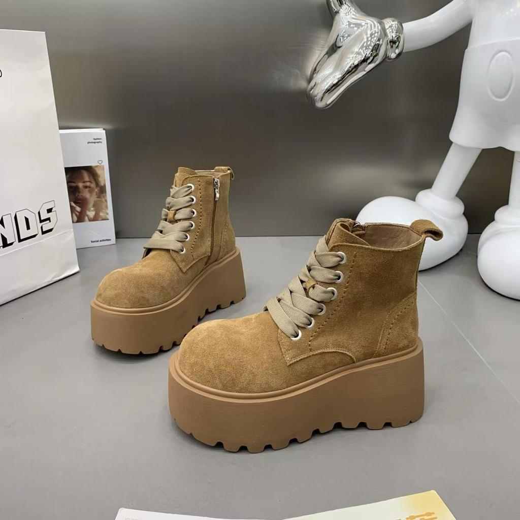 Fashion Women's Thick-soled Ankle Boots Autumn and Winter Fashion Solid Color Lace-up Knight Designer Booties Botas Zapatos Mujer