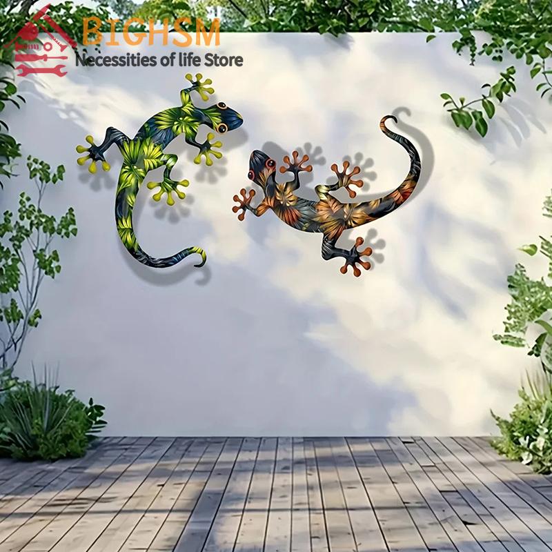 2-piece Iron Gecko Wall Decorations, Suitable For Home Garden Courtyard Decoration, Door Frame Decoration Home Beautification En