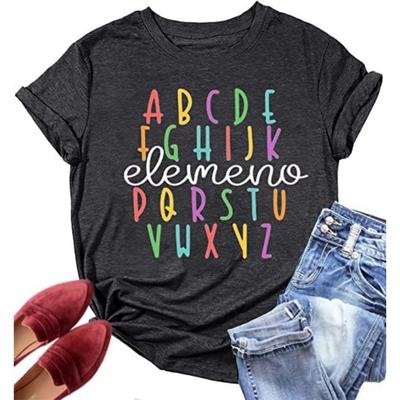 T-shirt Enseignant ABC Alphabet Elemeno Femmes Impression Lettres T-shirt Graphique Hauts Cadeau Enseignants T-shirt Étudiant Chemisier