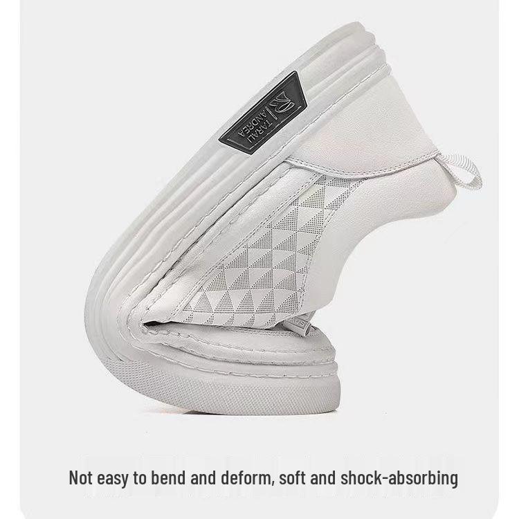 Men's 2024 Autumn Trend: Super Soft Genuine Leather White Skate Shoes - Breathable, Versatile, Casual Sports Style.