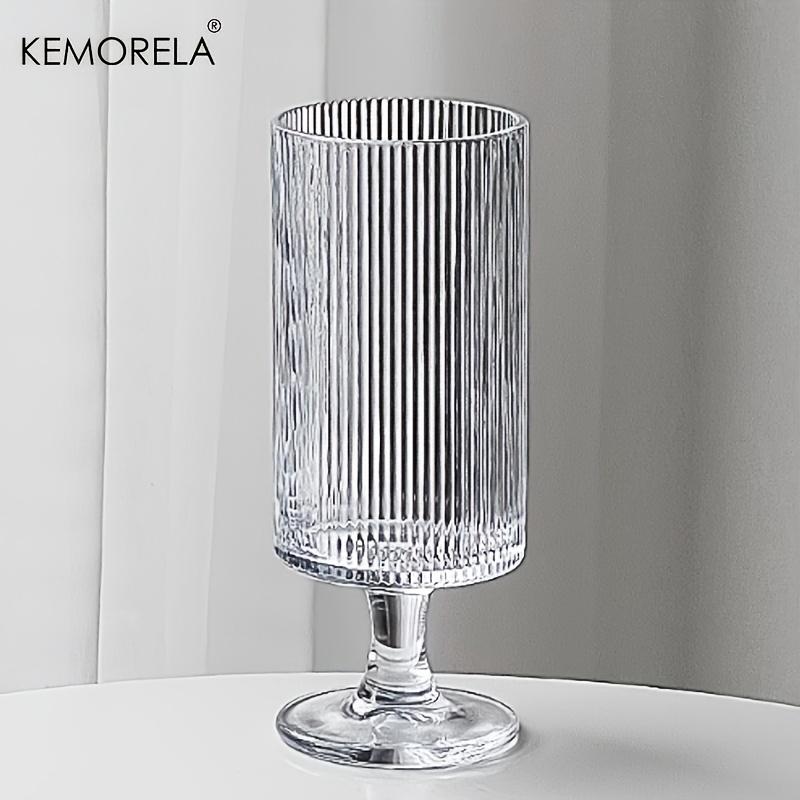 KEMORELA 1 Stück Elegante Glas-Tasse mit hohem Fuß - Vertikales Streifen-Design - Ideal für Eiskaffee Latte Saft & Wein - Wiederverwendbares Glas