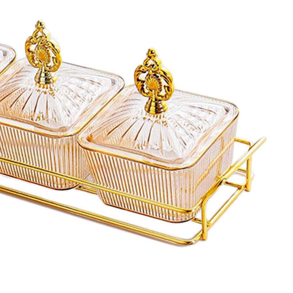 Condiment Tray Serving Platter with Lidded Bowls Divided Snack Dishes Rack Fruit Dessert Organizer