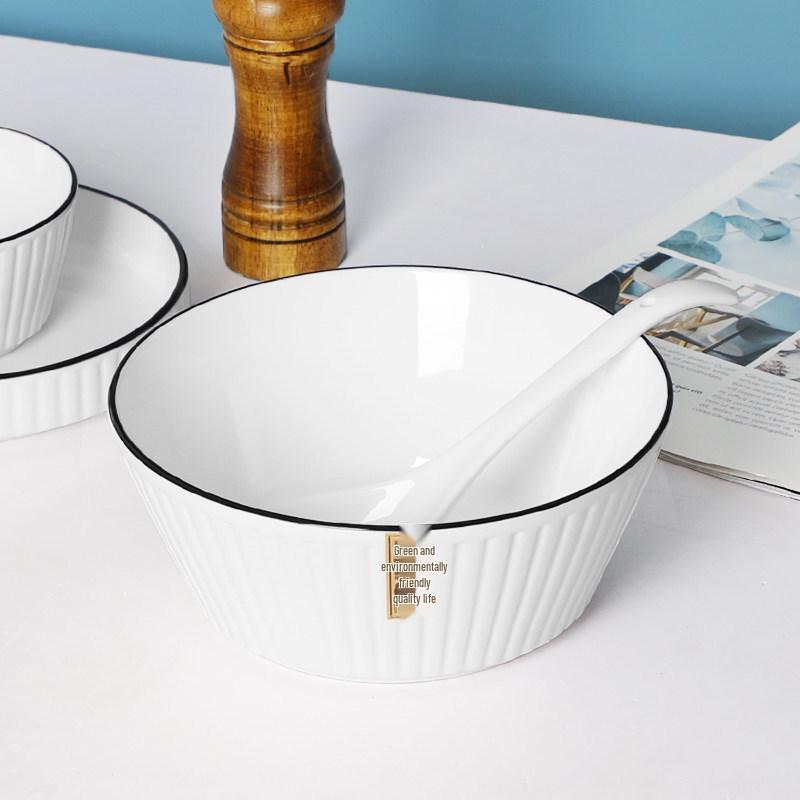 Set of 2 Large 8-Inch Nordic Style Ceramic Soup Bowls - Creative Simple Design, Perfect for Soups and Salads.