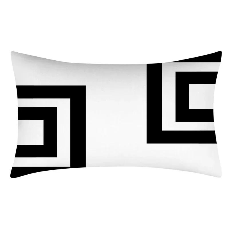 Rectangular Pillowcase Sofa Decorative Pillow Geometric Print Cushion Cover Simple Style Black and White