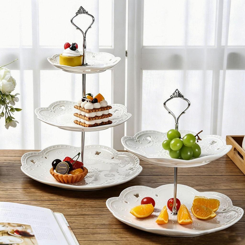 European Double Layer Ceramic Cake & Pastry Stand for Afternoon Tea & Dessert Display