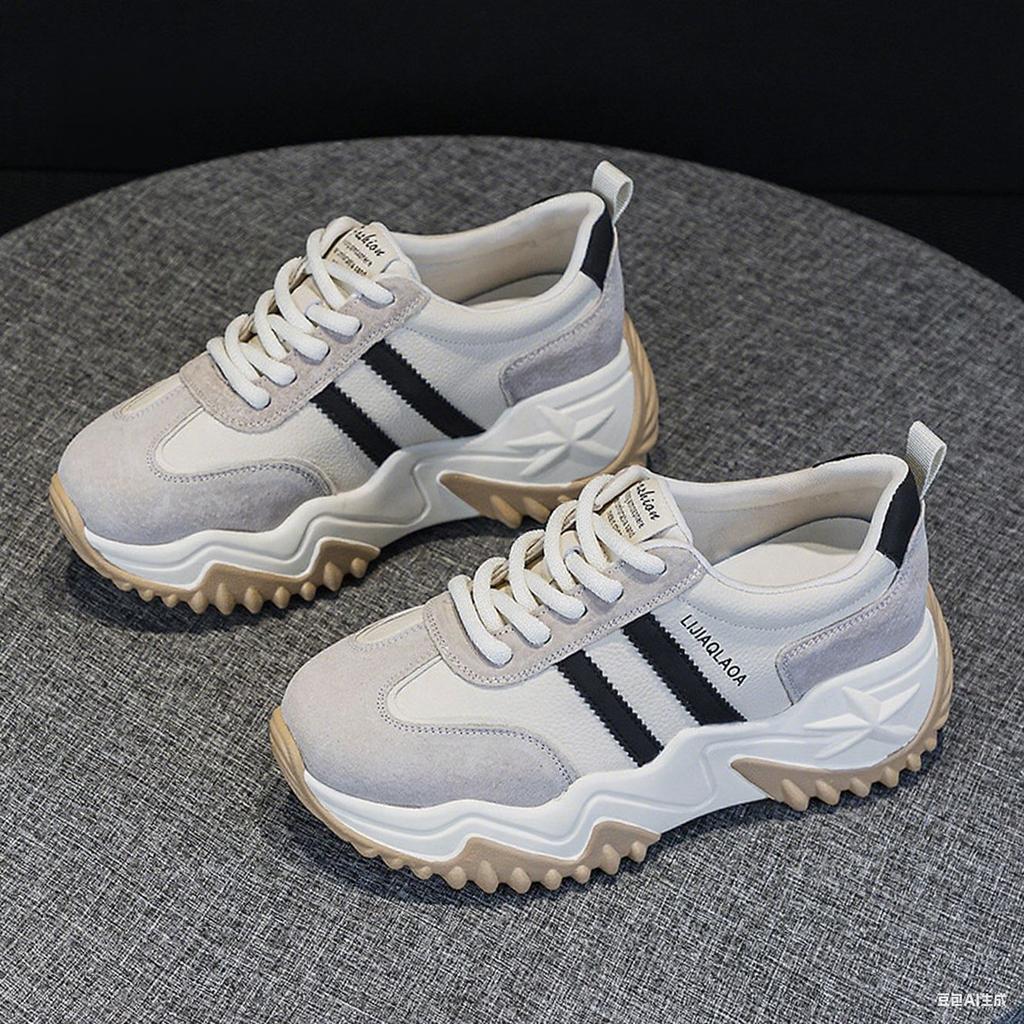 Dad Shoes Girl 2025 Autumn and Winter New Velvet Soft Leather Internet Celebrity Explosion Thick Sole Small Casual Sports Forrest Gump Shoes