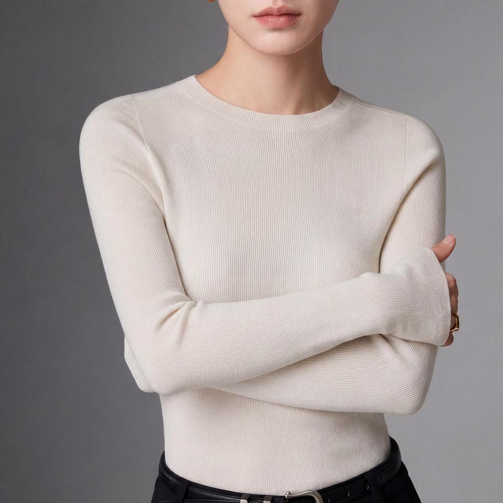 Machine Washable Slim-Fit Merino Wool Sweater with Half-High Neck.