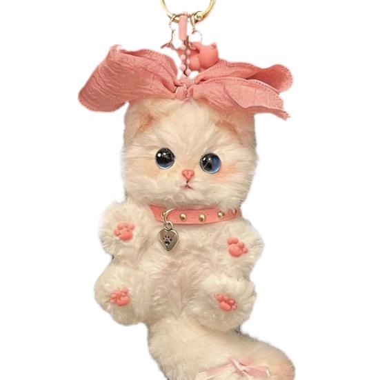 DIY Kitten Keychain Kit Fluffy Cat Plush Toy Craft with Step-by-Step Tutorial Soft Materials Pack for Handmade Bag Charm Cute Gift for Kids Adults