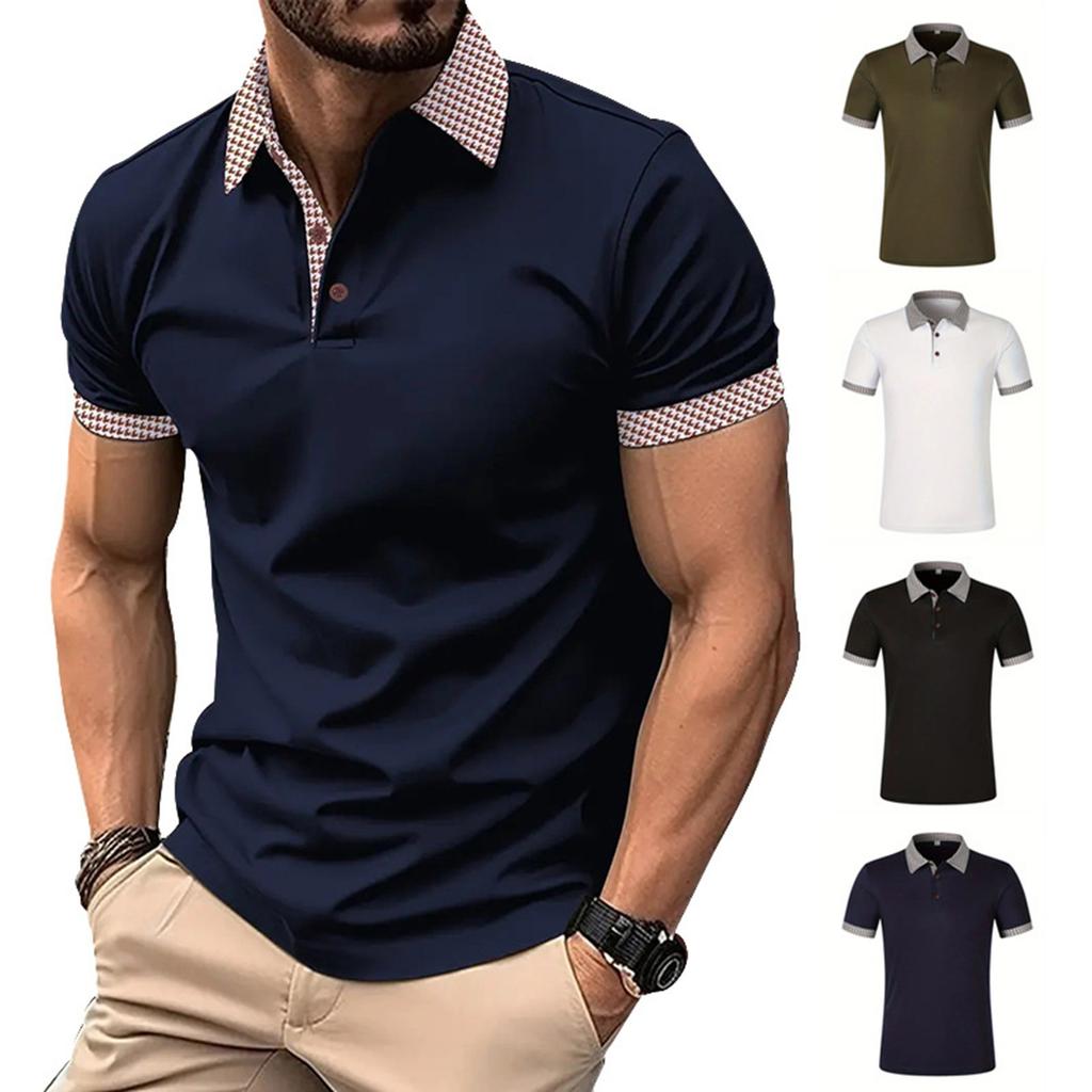 Men's Casual Houndstooth Printed Shirt Men's Short Sleeved Shirt